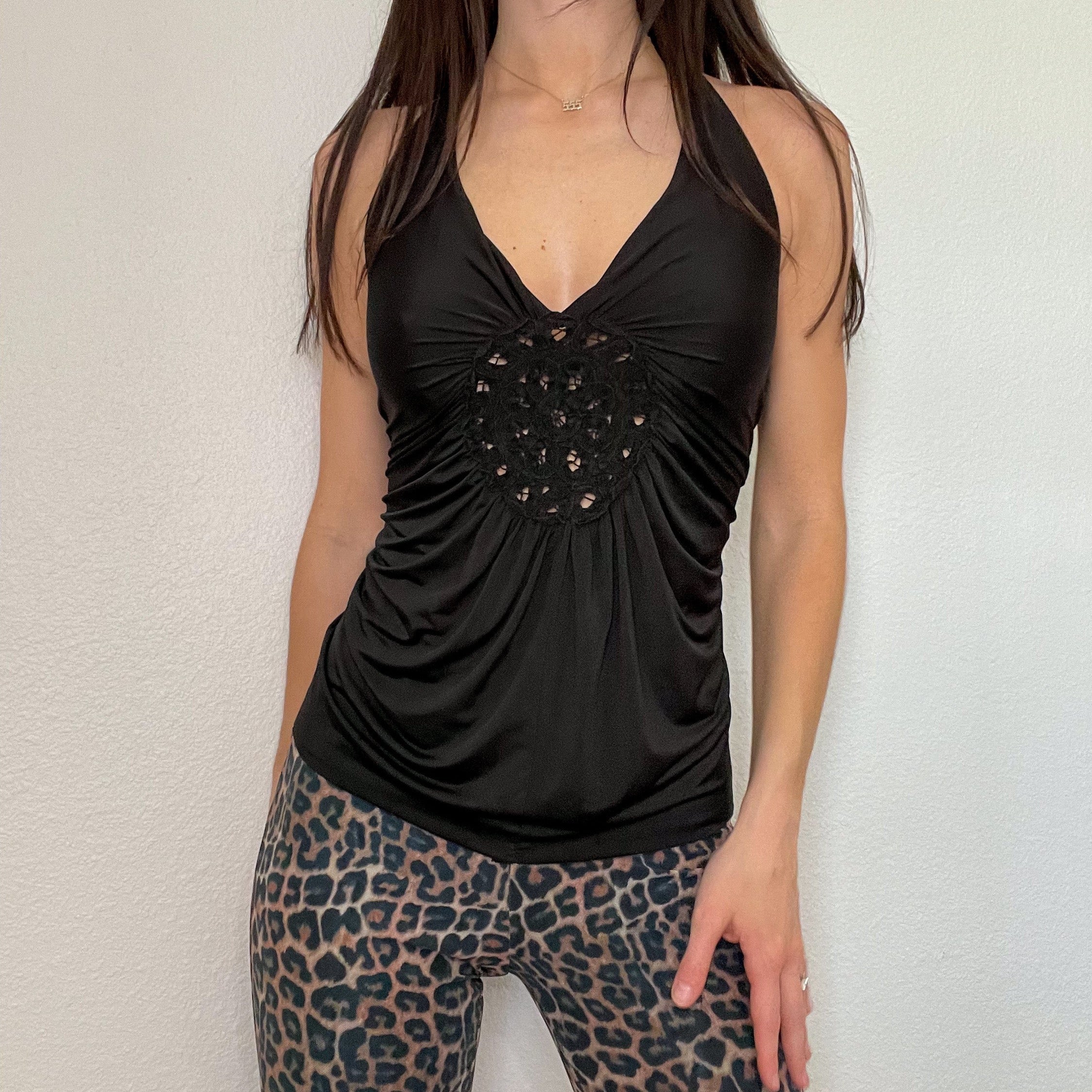 Black Y2K Slinky Halter Top
