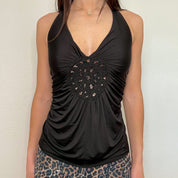 Black Y2K Slinky Halter Top