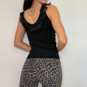 Black Ruffle Knit Tank Top