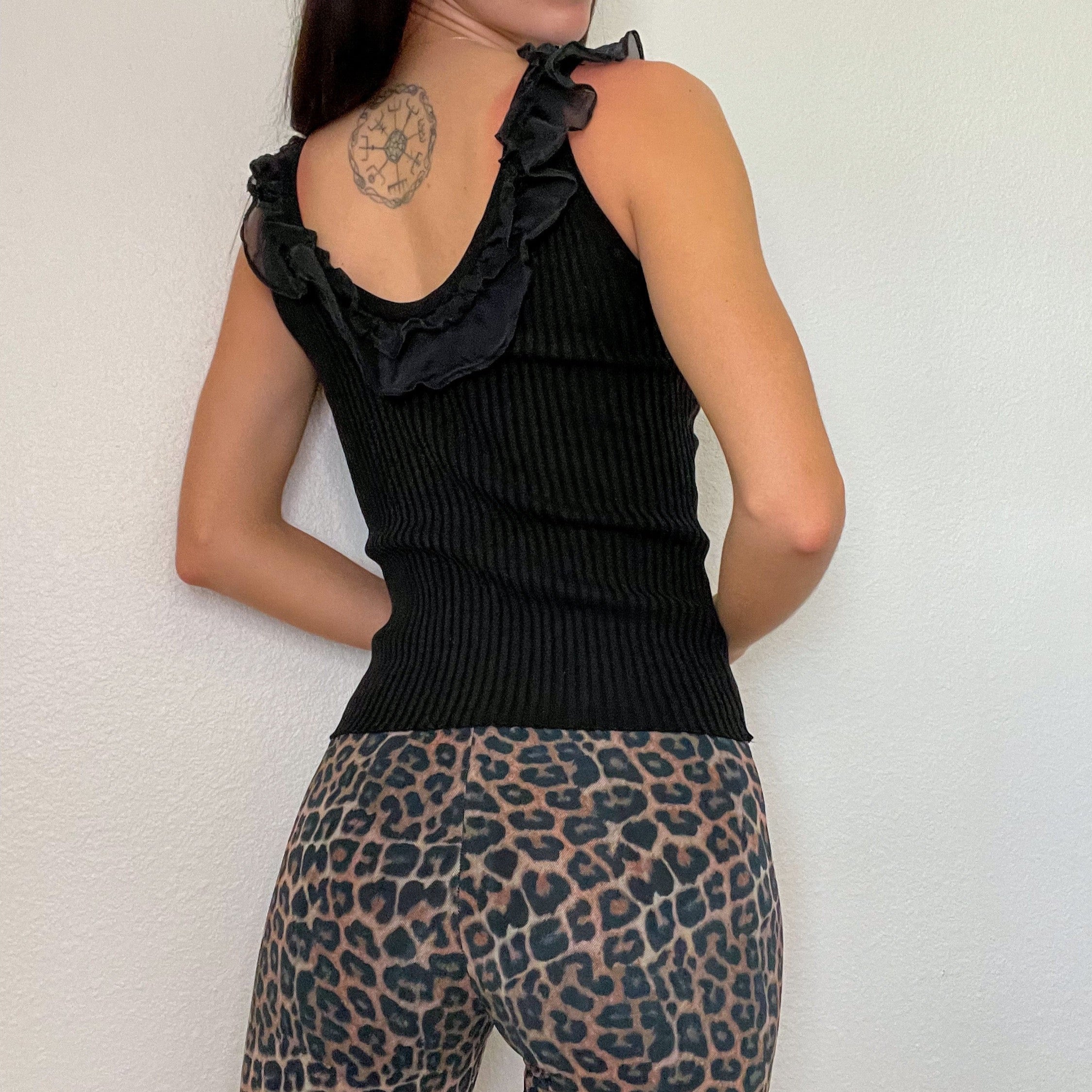 Black Ruffle Knit Tank Top