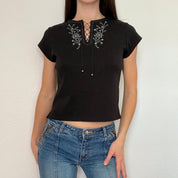 Black Y2K Boho Baby Tee