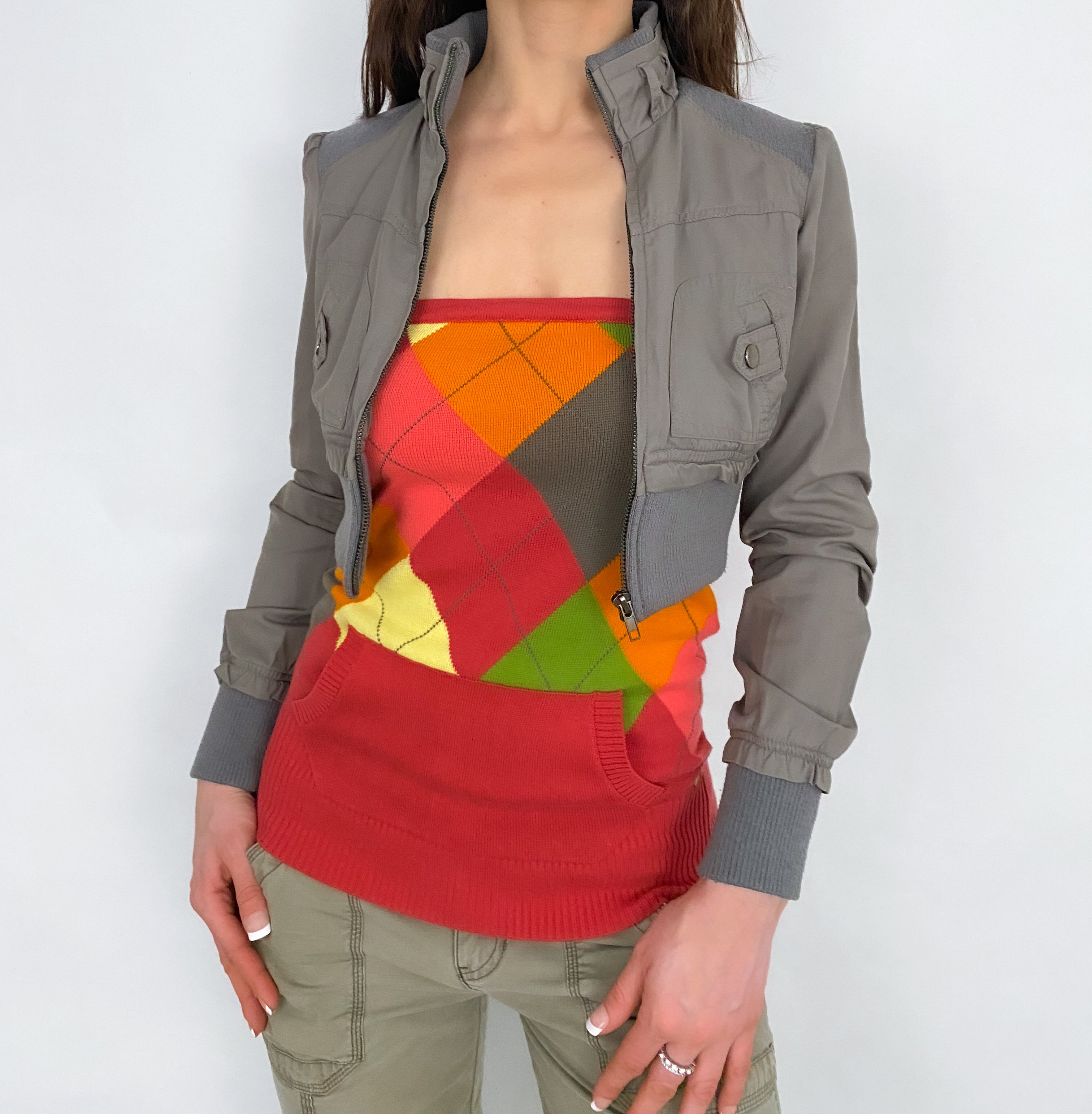 Cropped Gray Zip Up - XS