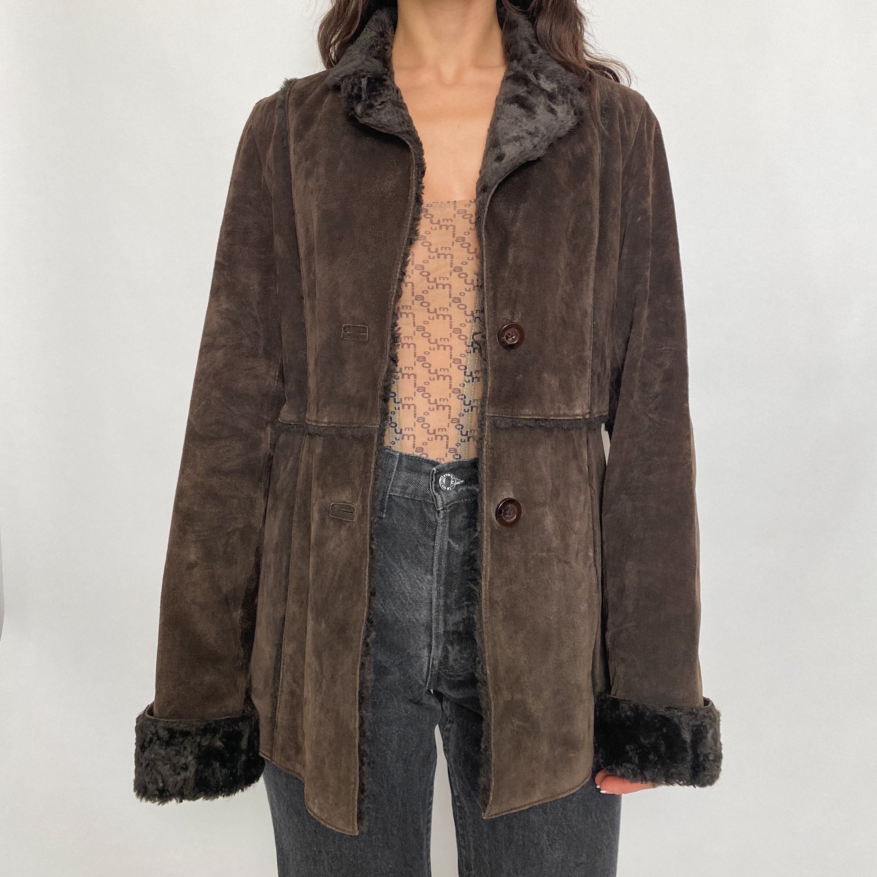 suede and faux fur jacket - medium