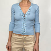 y2k lace up ribbed knit - small