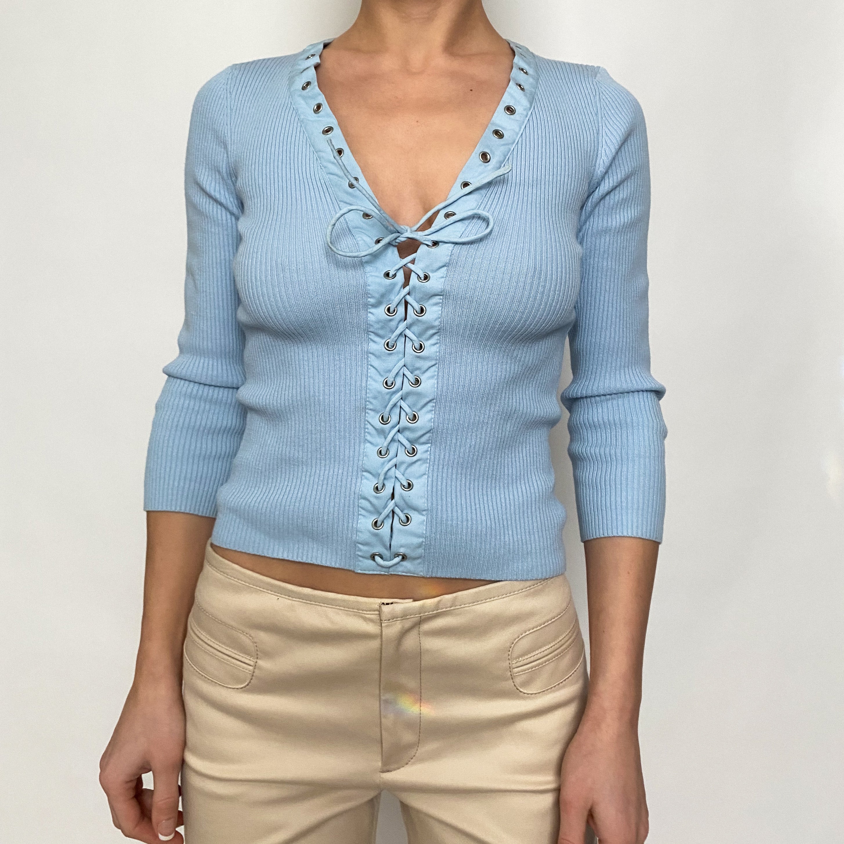 y2k lace up ribbed knit - small