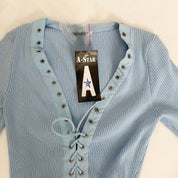 y2k lace up ribbed knit - small