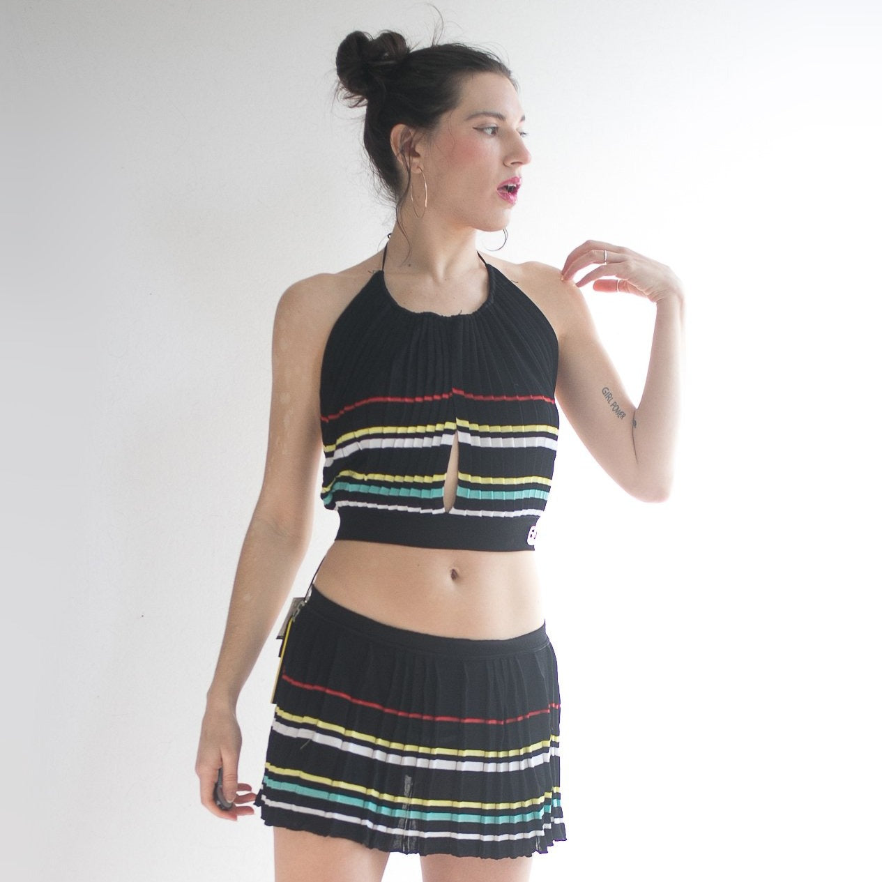 MISS SIXTY PLEATED STRIPED TWO PIECE