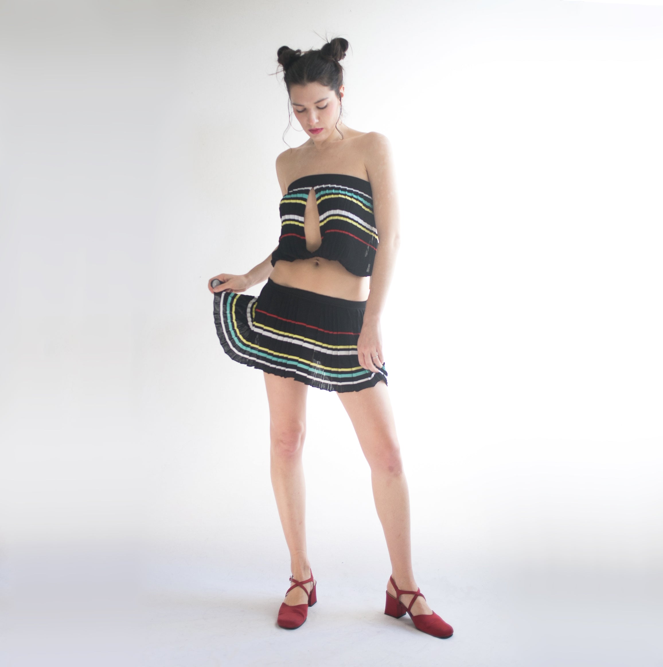 MISS SIXTY PLEATED STRIPED TWO PIECE
