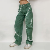 Funky High Rise Baggy Green Tie Dye Jeans