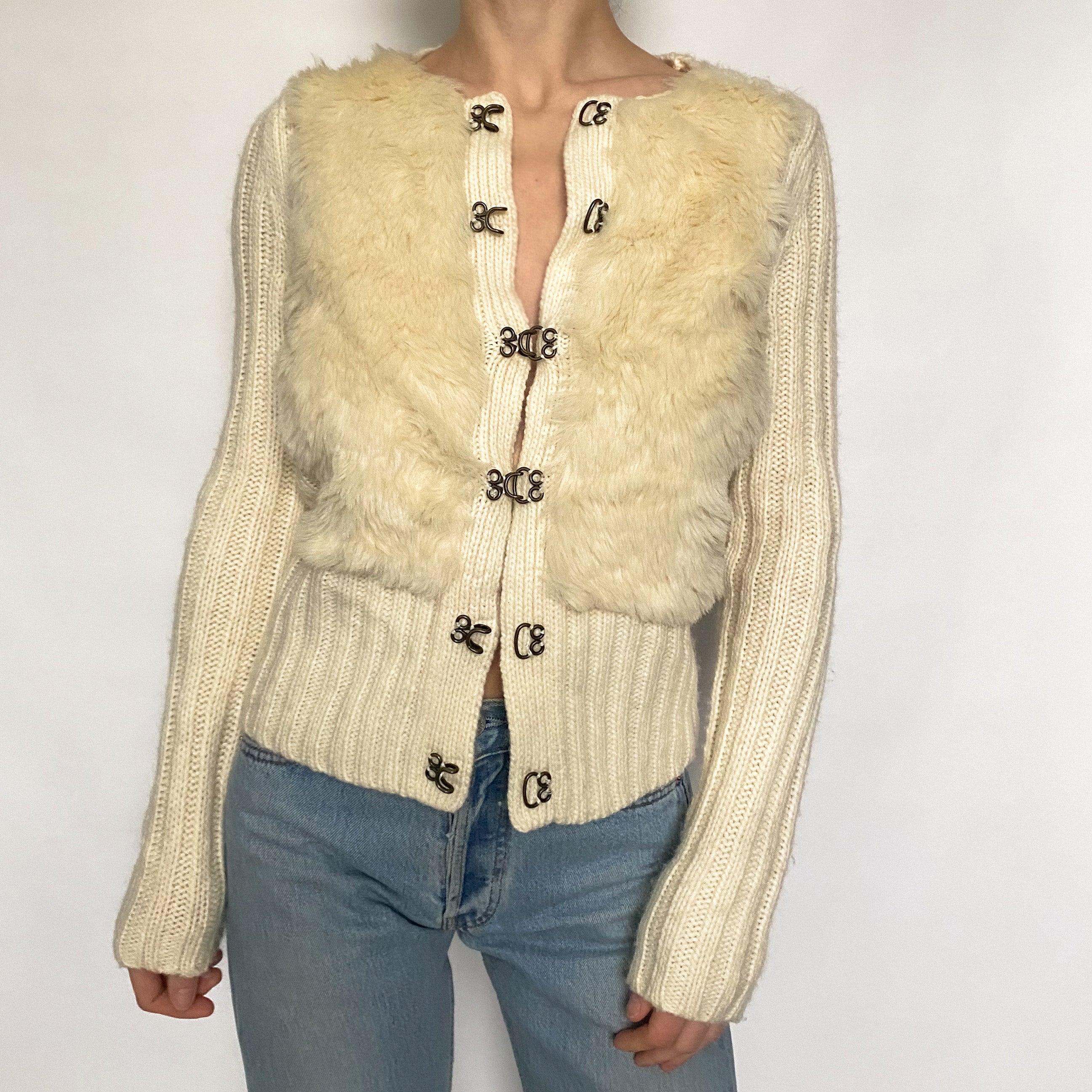 faux fur wool blend cardi - small
