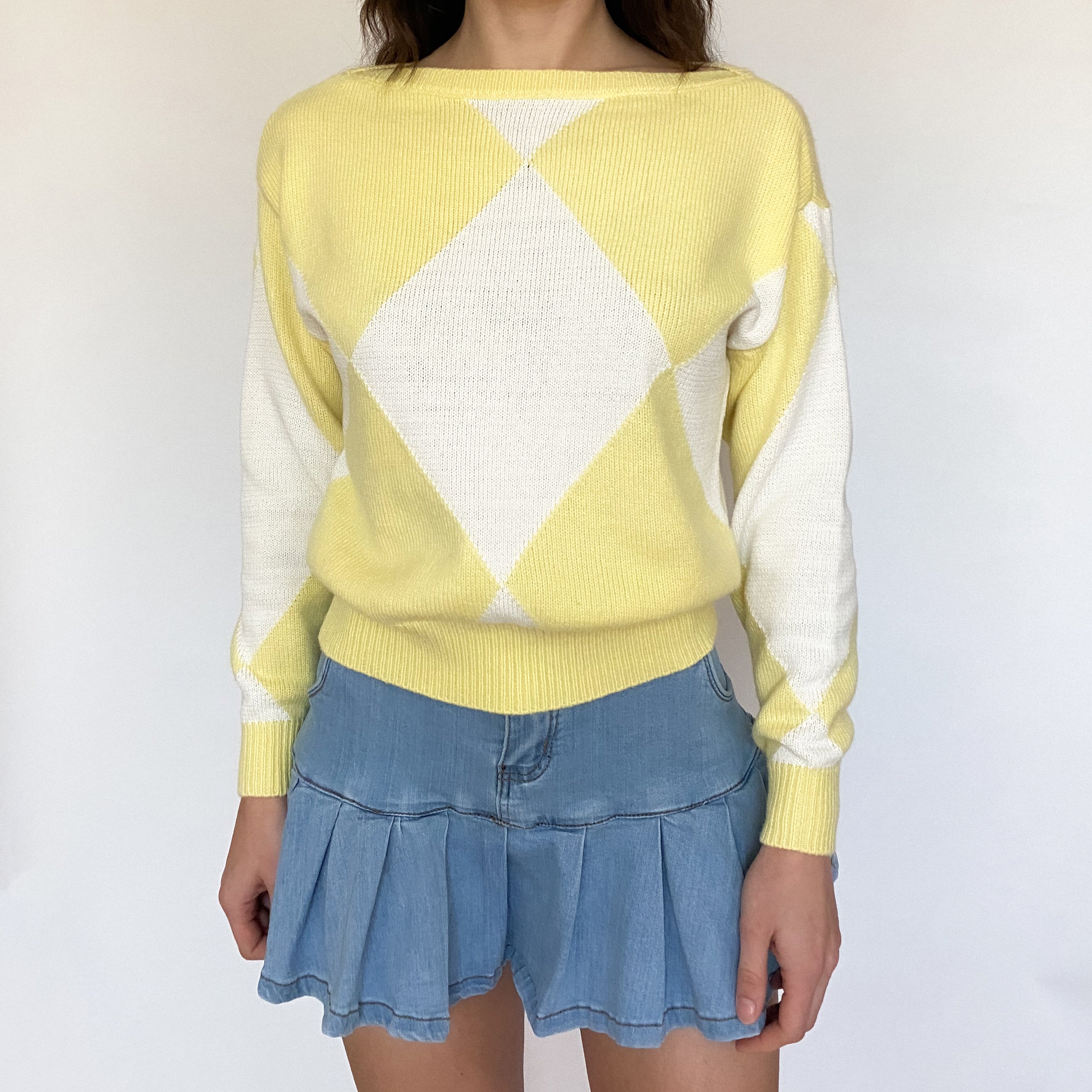 yellow argyle sweater - extra small