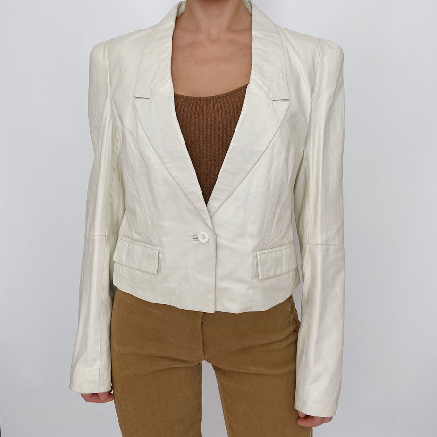 vintage white leather blazer - size m
