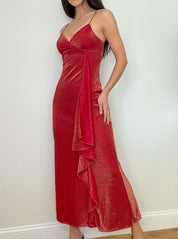 Red Sparkle Ruffle 2000s Gown