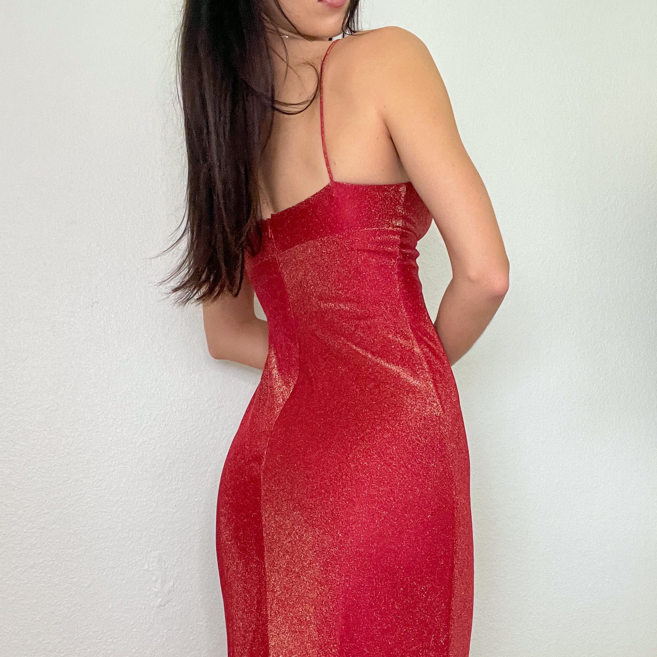 Red Sparkle Ruffle 2000s Gown Holy Thrift Red Sparkle Ruffle 2000s Gown Holy Thrift