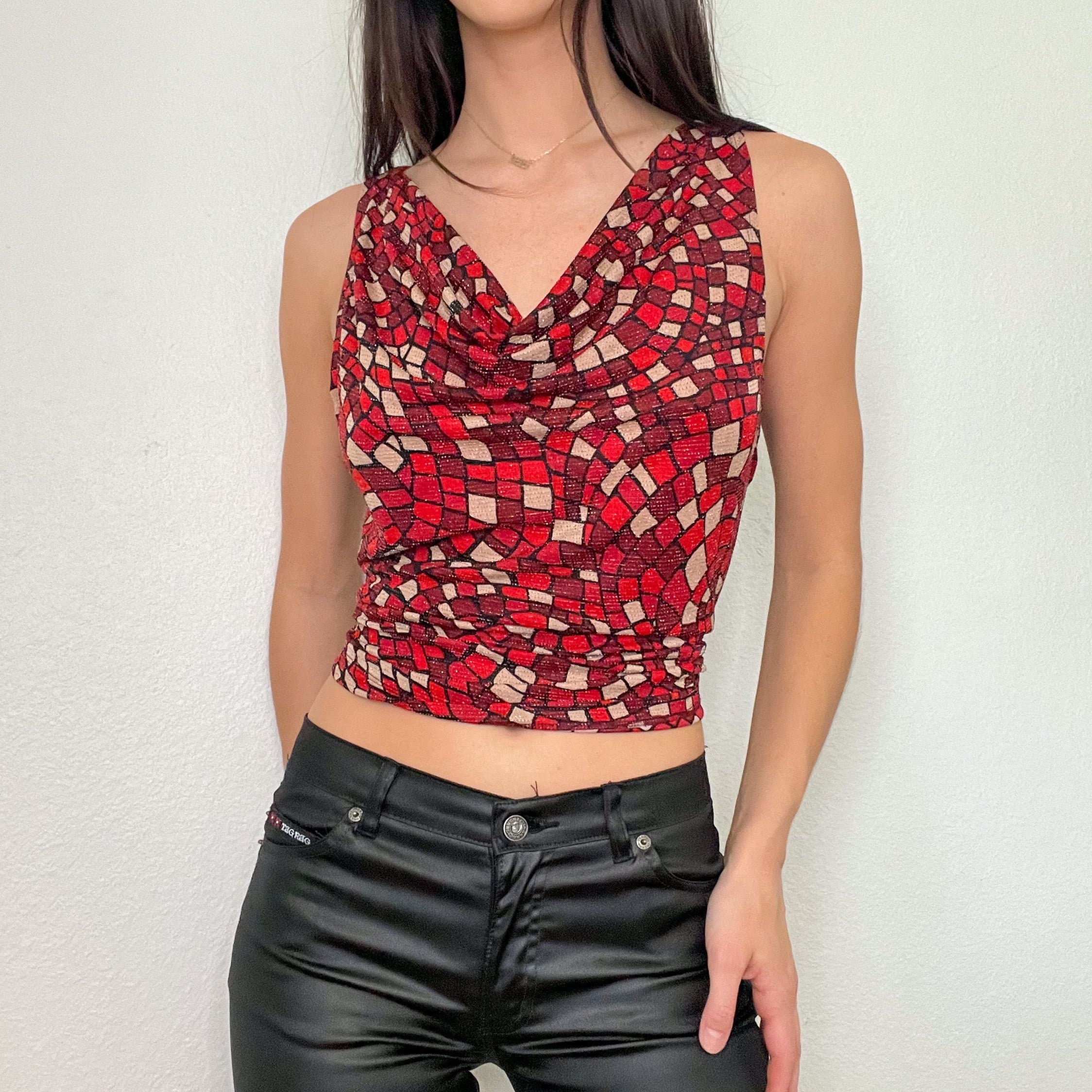 Red Geometric Sparkle Tank