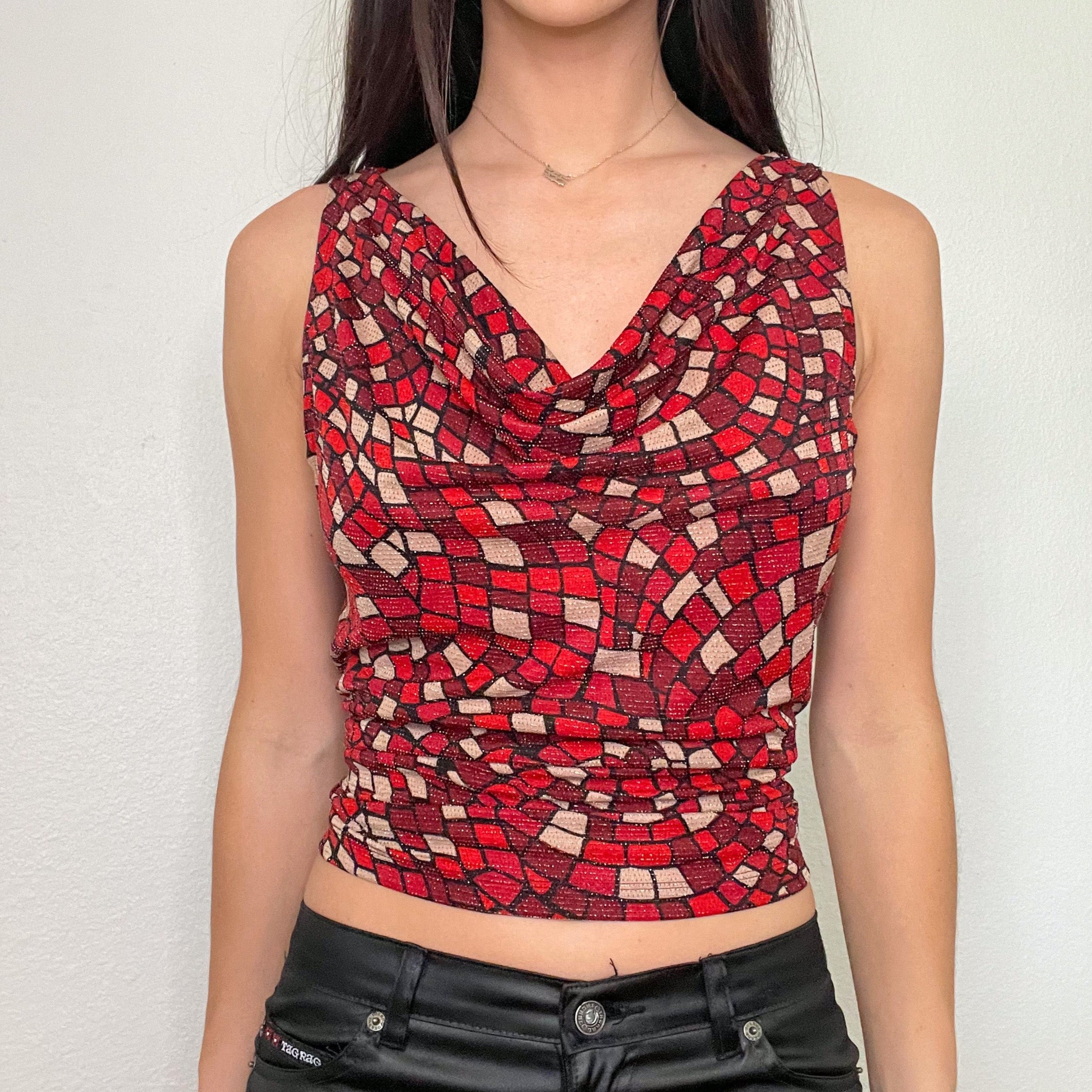 Red Geometric Sparkle Tank