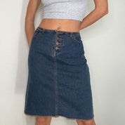 Vintage Dark Wash Denim Midi Skirt