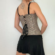 Black and Beige Vintage Zip Up Corset Top