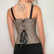 Black and Beige Vintage Zip Up Corset Top