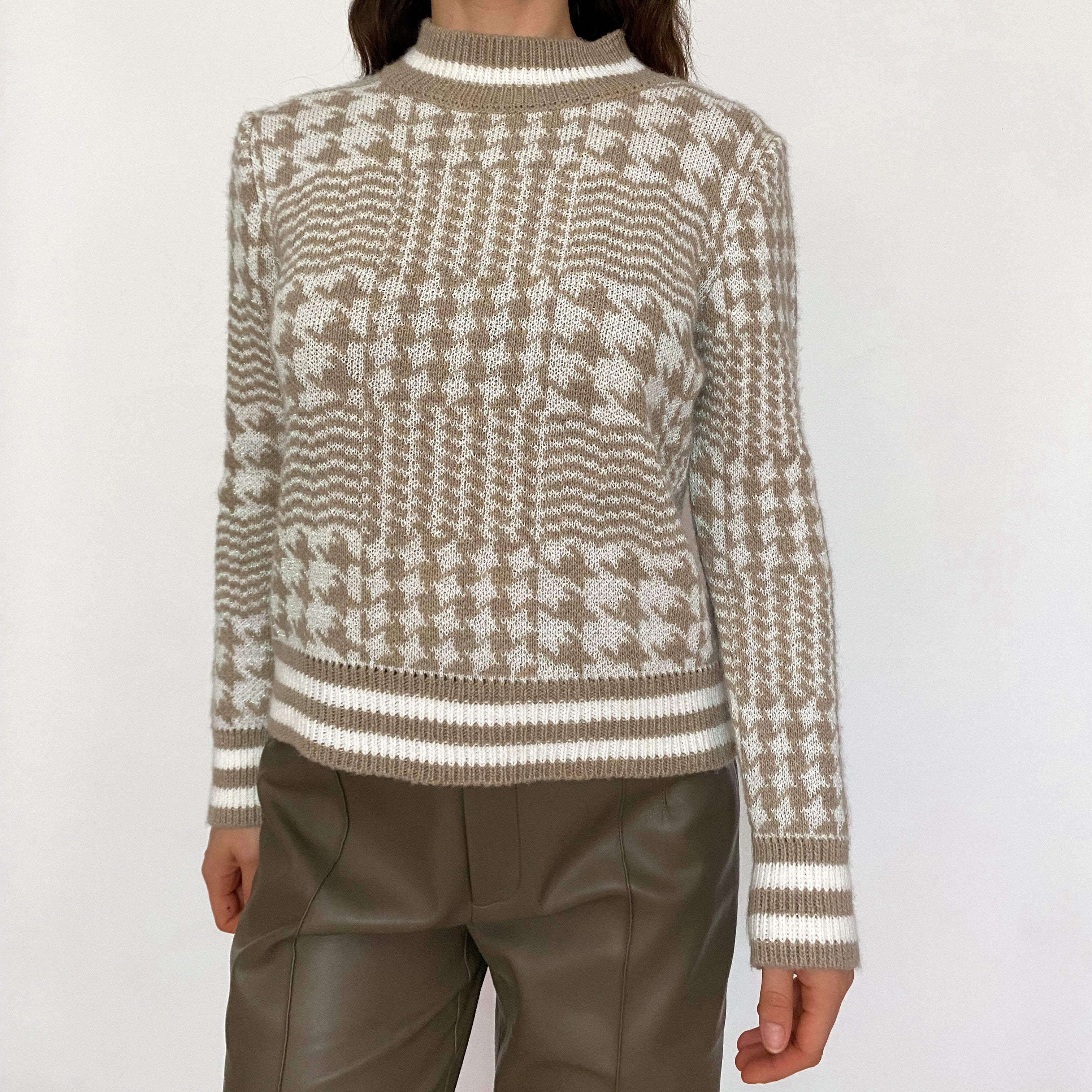 Vintage Sparkle Houndstooth Mock Neck Sweater