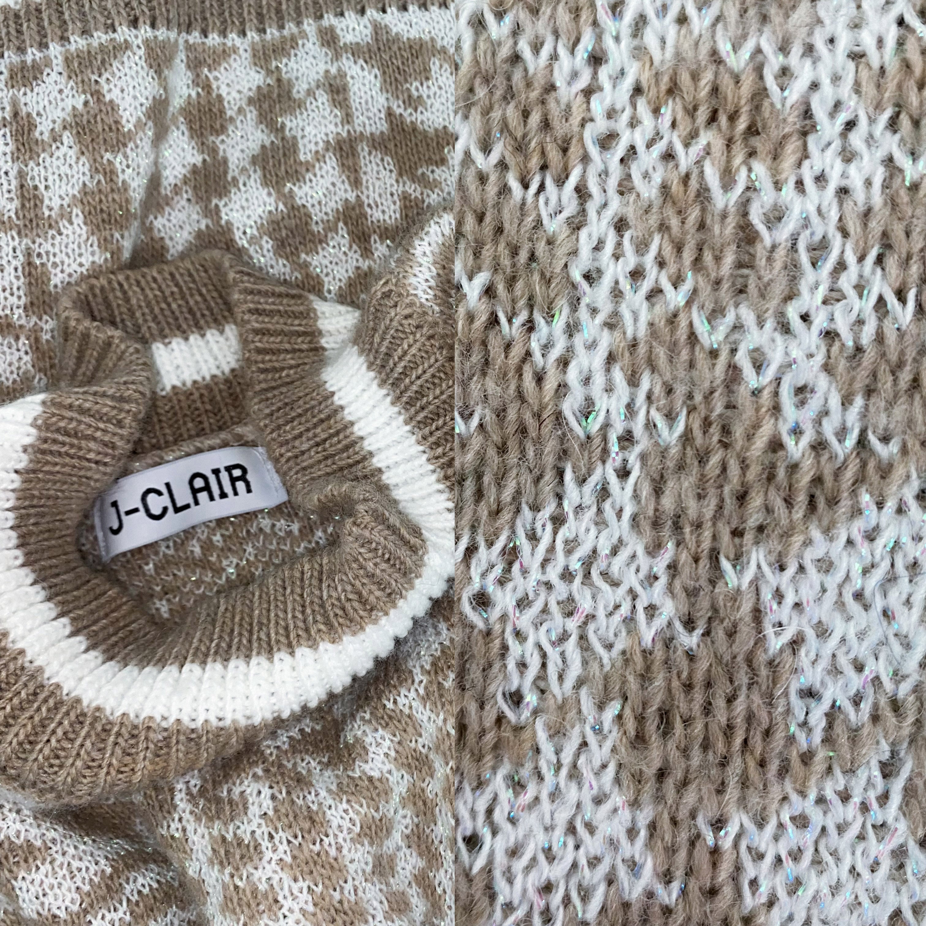 Vintage Sparkle Houndstooth Mock Neck Sweater