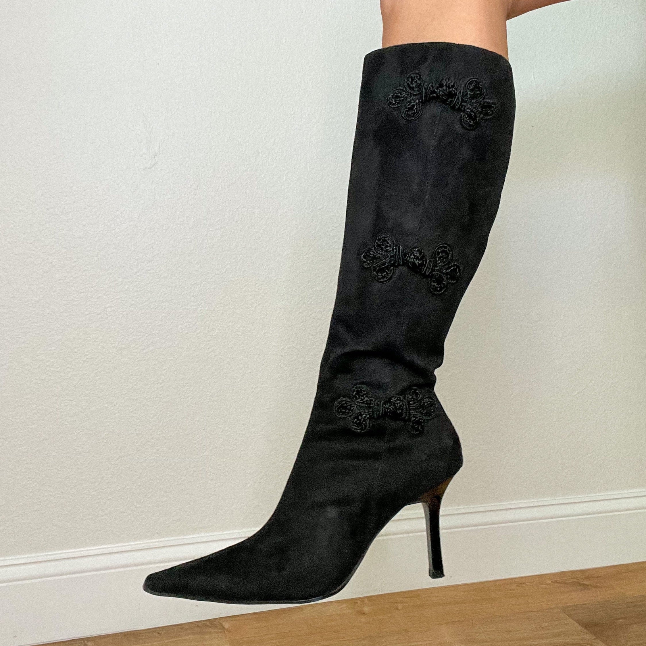 Black Suede Knee High Boot Heels (8.5)
