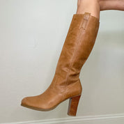 Tan Leather Knee High Heel Boots (7.5)