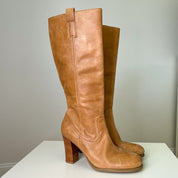 Tan Leather Knee High Heel Boots (7.5)