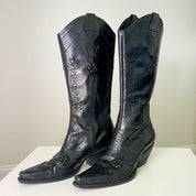 Black Leather Stitched Cowboy Boots (6)