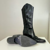 Black Leather Stitched Cowboy Boots (6)