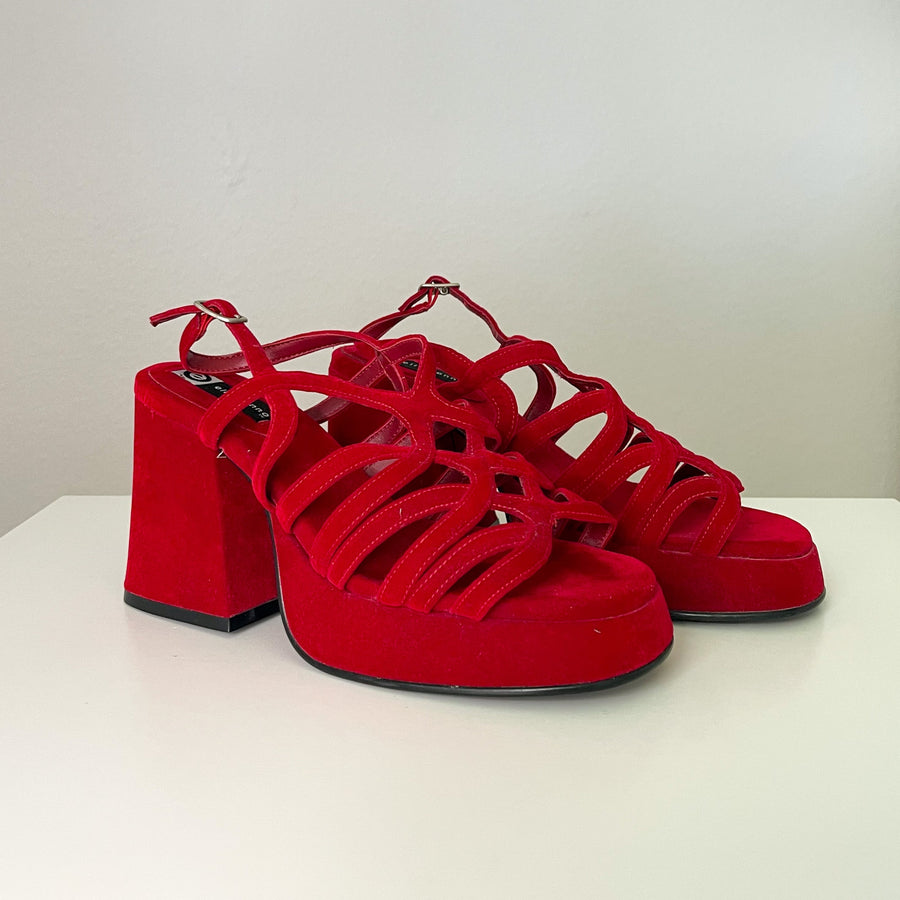 Red Y2K Velvet Platform Heels (6.5)