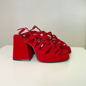 Red Y2K Velvet Platform Heels (6.5)