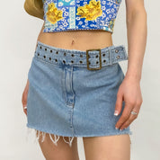 Y2K Belted Denim Mini Skirt - Medium