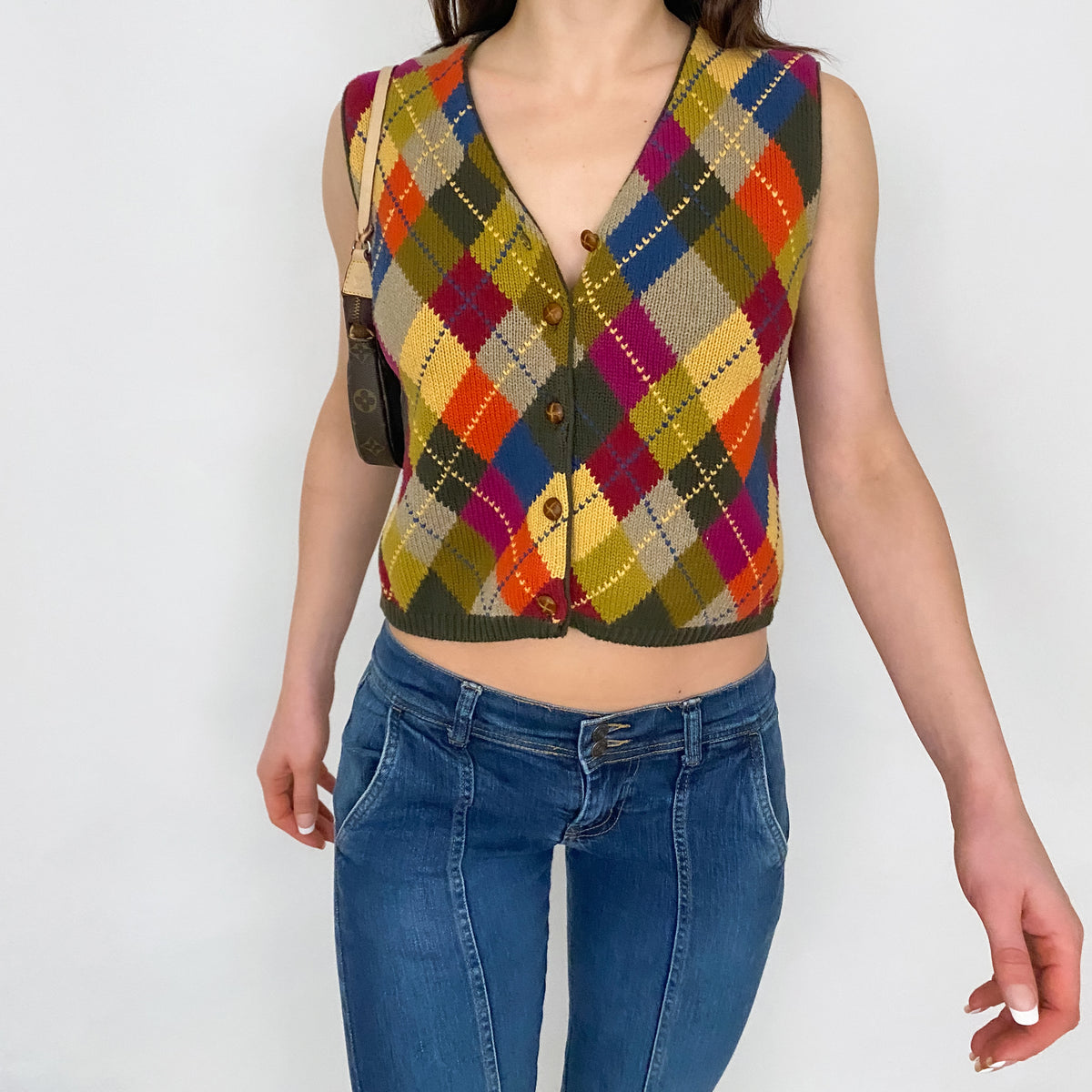 90s Argyle Sweater Top (S) — Holy Thrift
