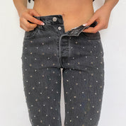 Levi's 501 Gray Rhinestone Studded High Rise Jeans
