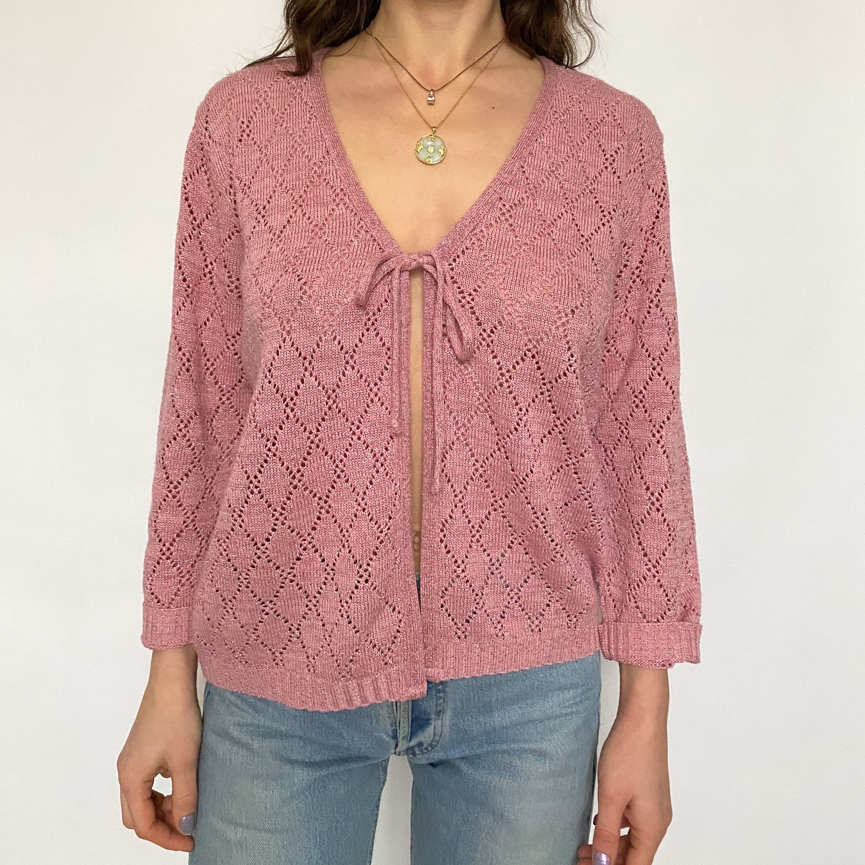 tie front shimmer cardi - medium