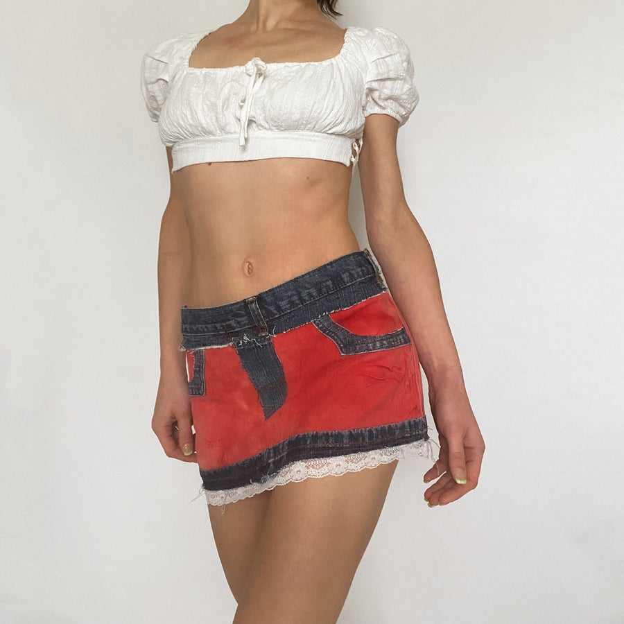 y2k denim and faux suede mini skirt - size 6