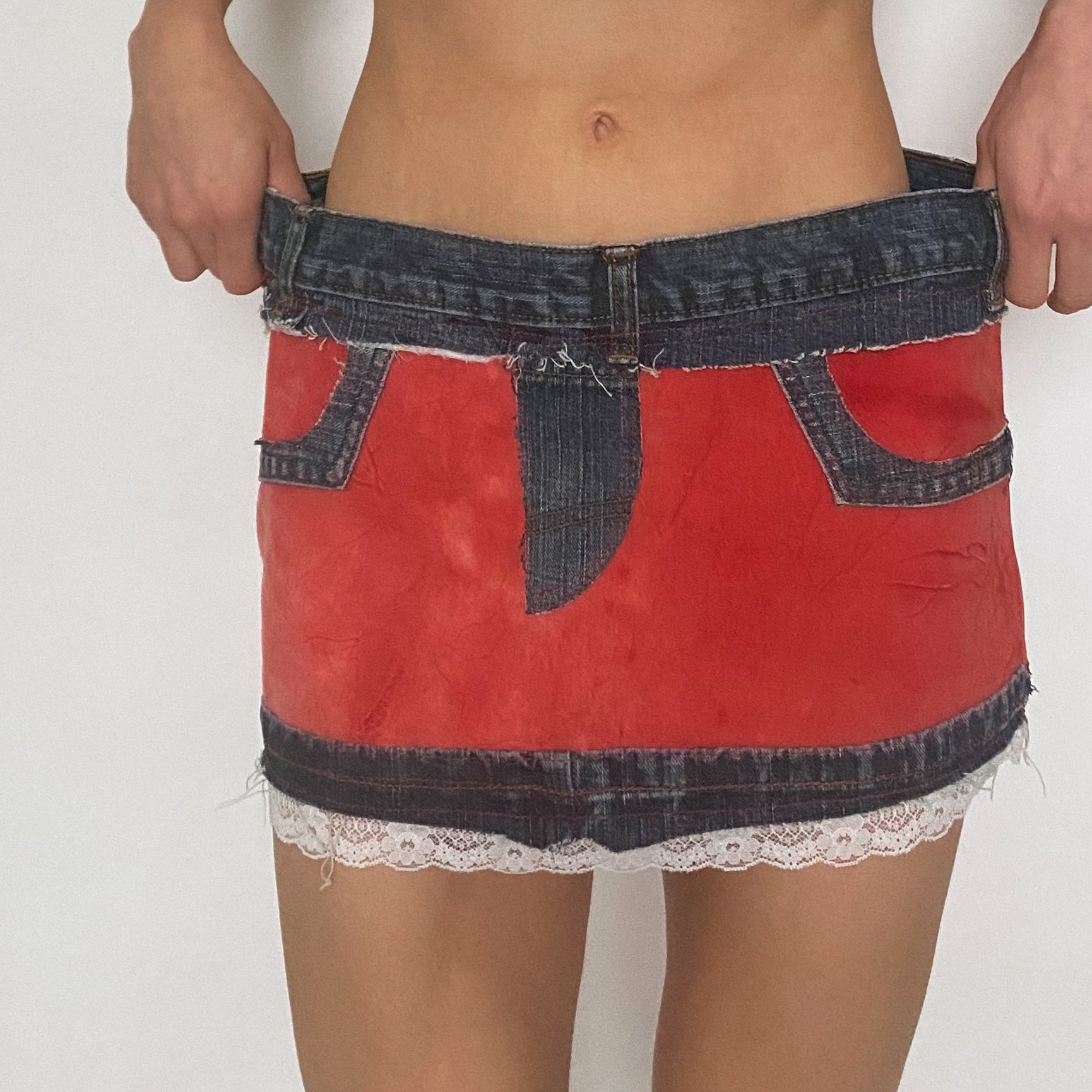 y2k denim and faux suede mini skirt - size 6