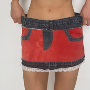 y2k denim and faux suede mini skirt - size 6