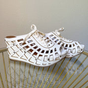 White Leather Wedge Heels