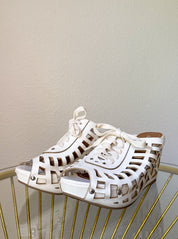 White Leather Wedge Heels