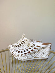 White Leather Wedge Heels