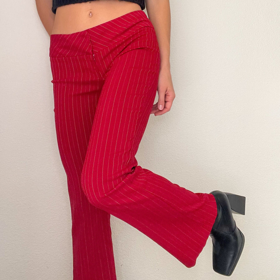Red Pin Stripe Low Rise Flare Pants