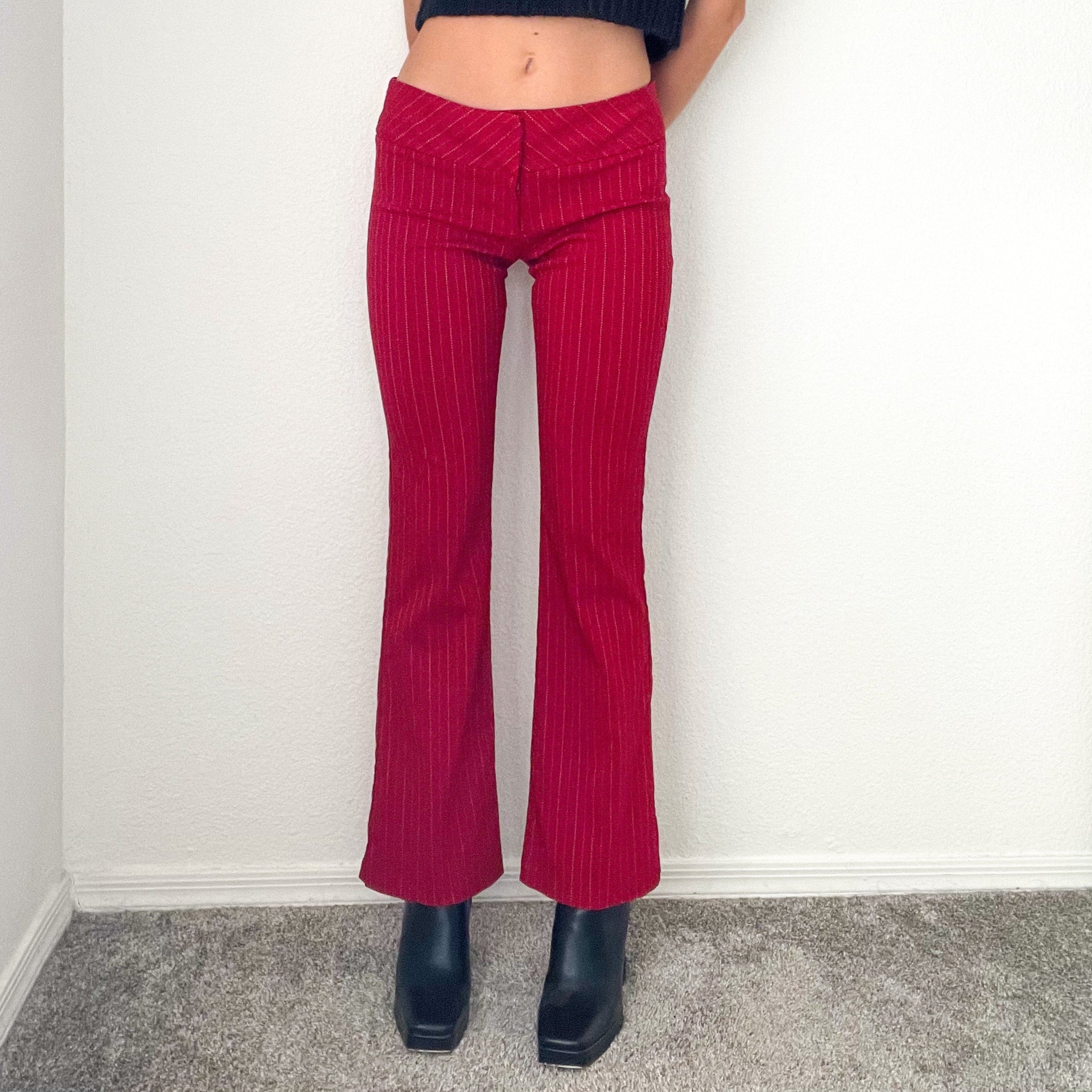 Red Pin Stripe Low Rise Flare Pants
