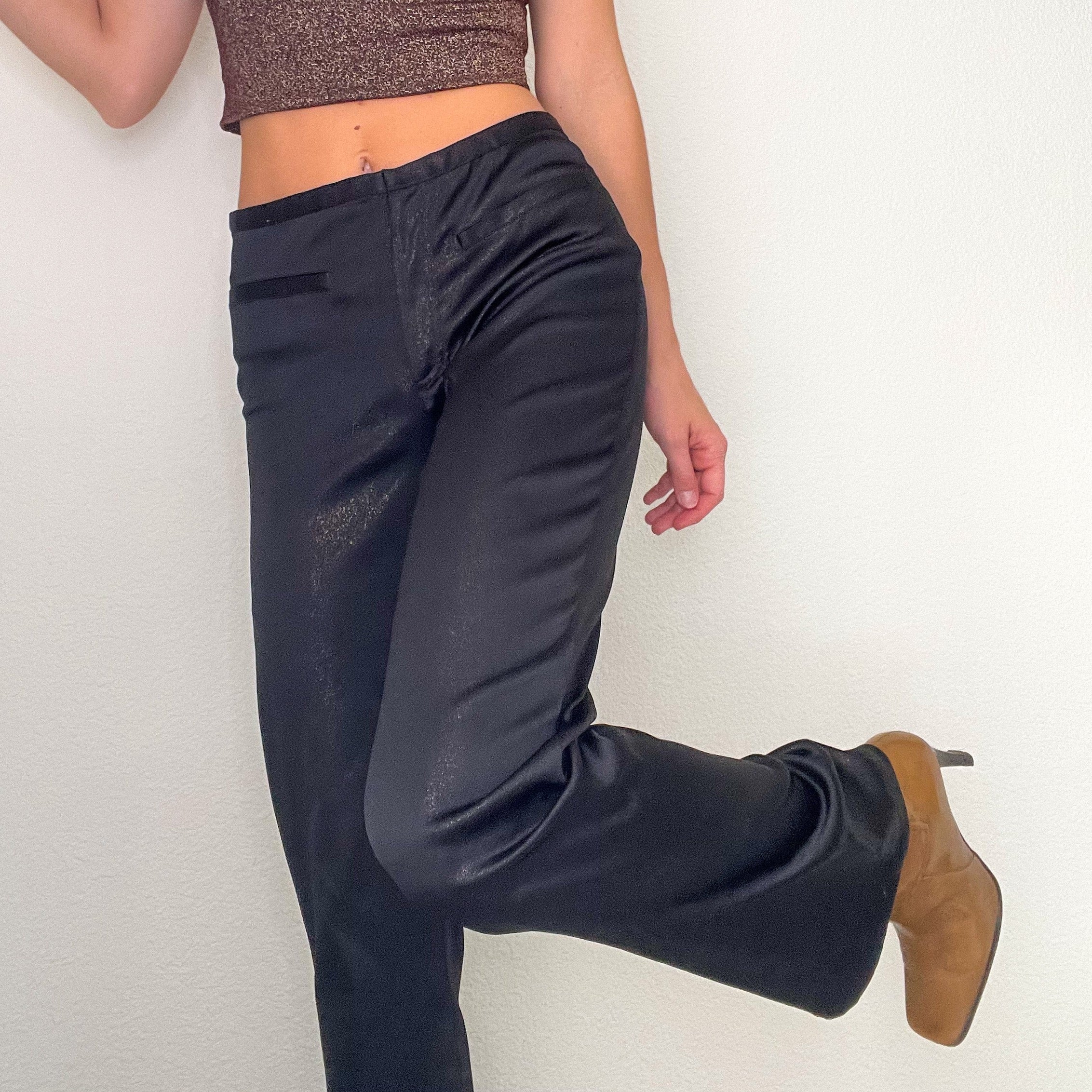 Y2K Black and Gold Glitter Flare Pants