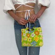 lime floral beaded handbag
