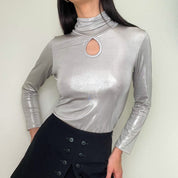 Vintage Silver Metallic Futuristic Turtleneck Top