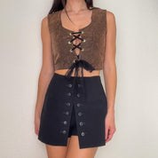 Brown Leather Cropped Corset Vest