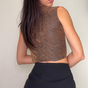 Brown Leather Cropped Corset Vest