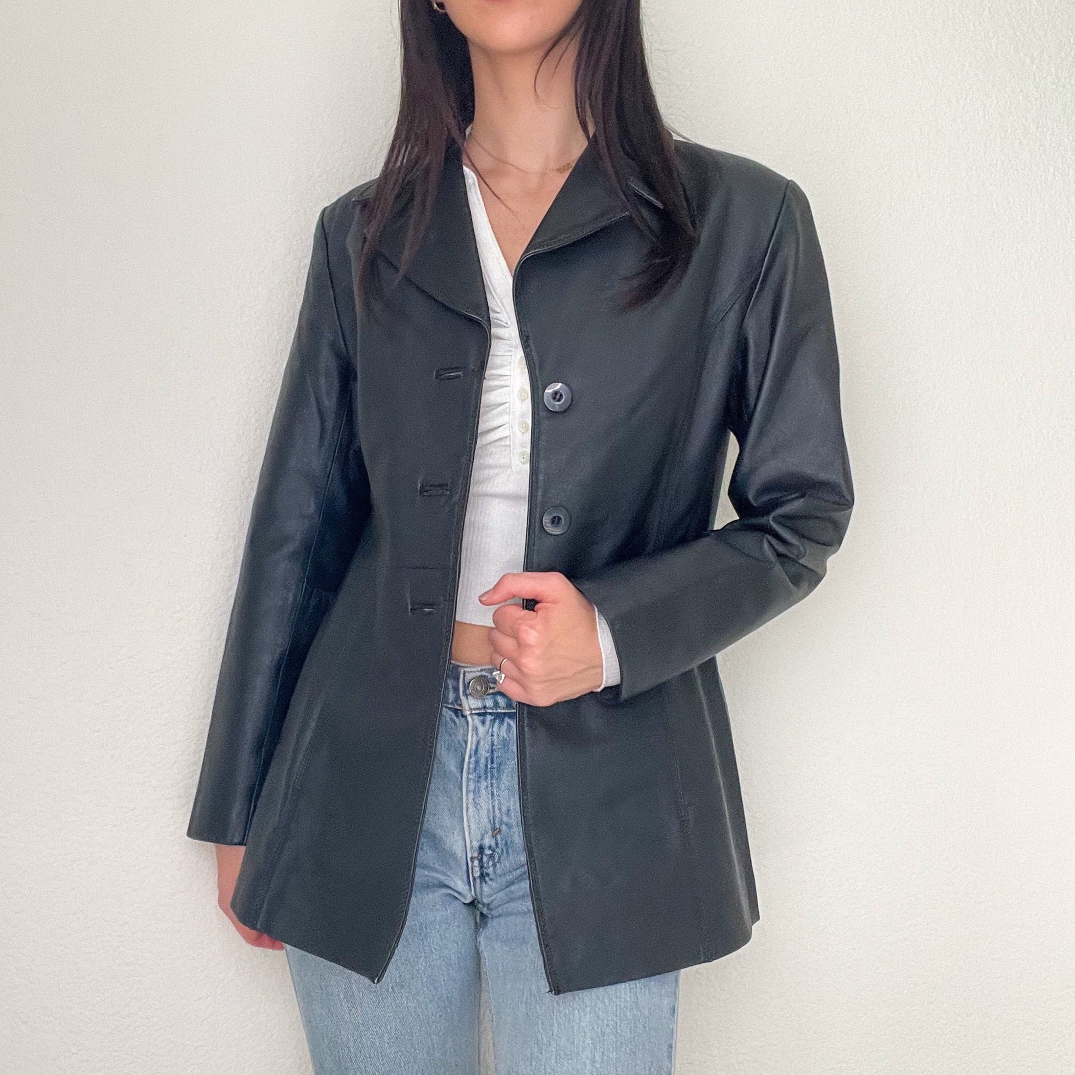Black 90s Vintage Leather Jacket